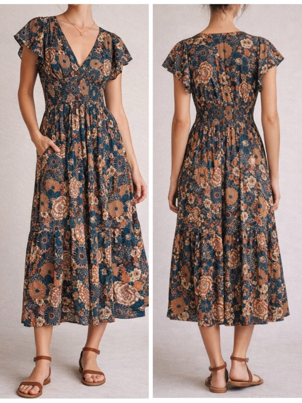Birds of Paradise Trovata Kendall Maxi Dress in blue Garden Flowers